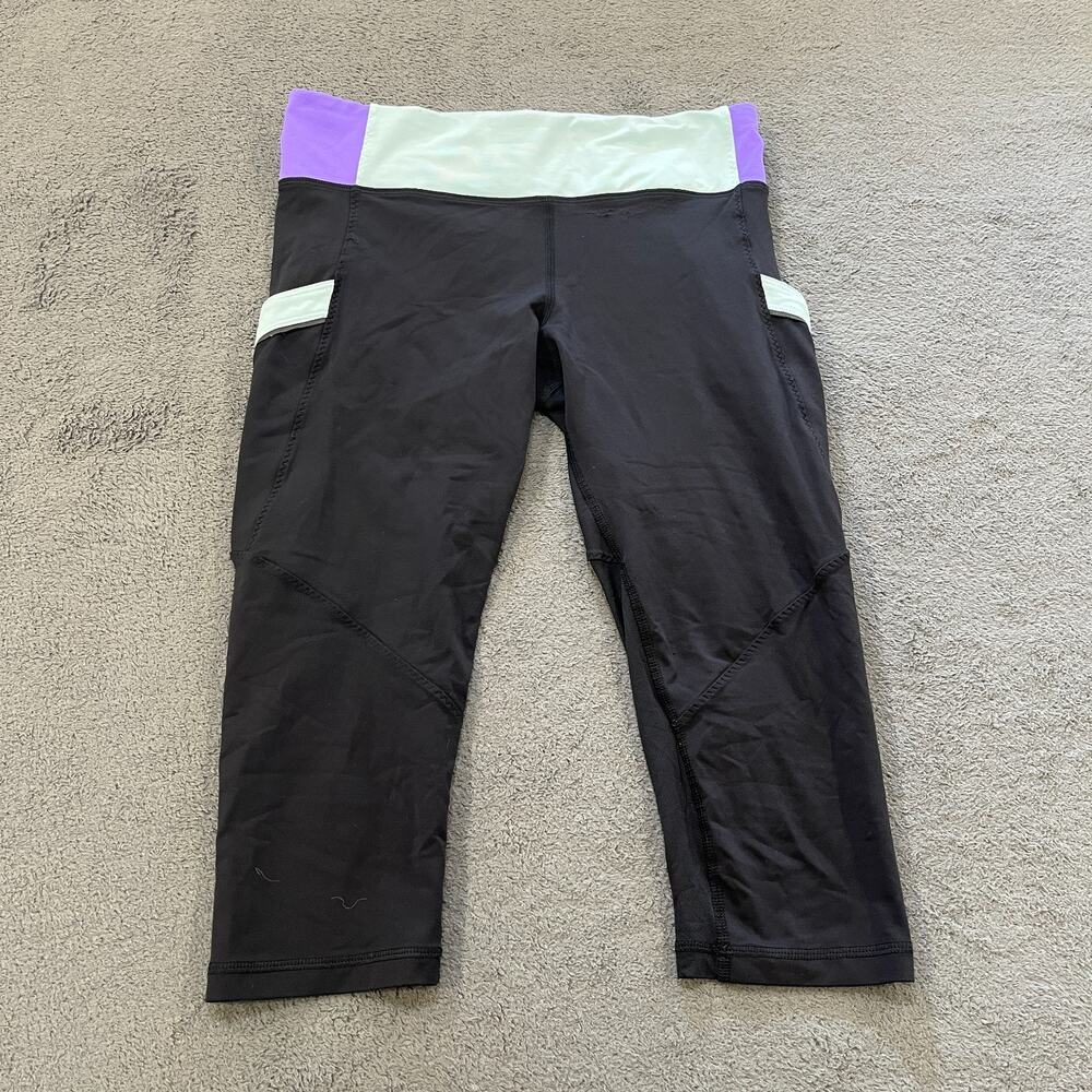 Lululemon Black Purple Teal Activewear Mid-Rise Capri Leggings Women’s Size 6